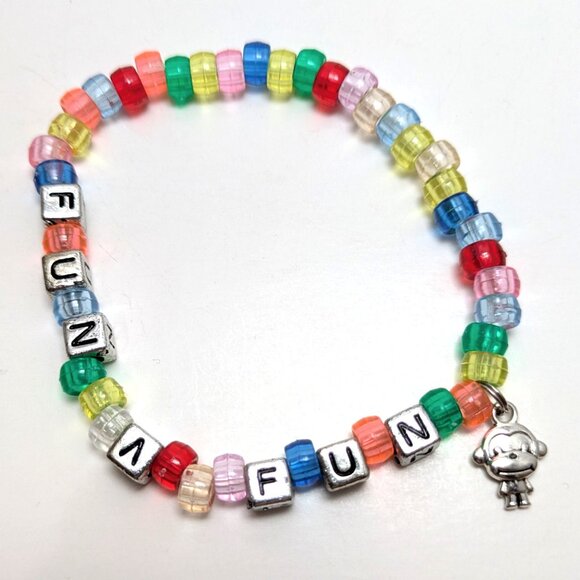 Handmade Fun Monkey Rainbow Beaded Bracelet Preppy Kidcore Kawaii Vintage 90s - Picture 2 of 2